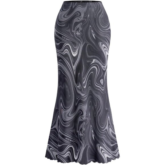 Plus Size Floral Mesh Maxi Skirt - High Waisted Fishtail Design for Summer Style - Picture 1 of 6